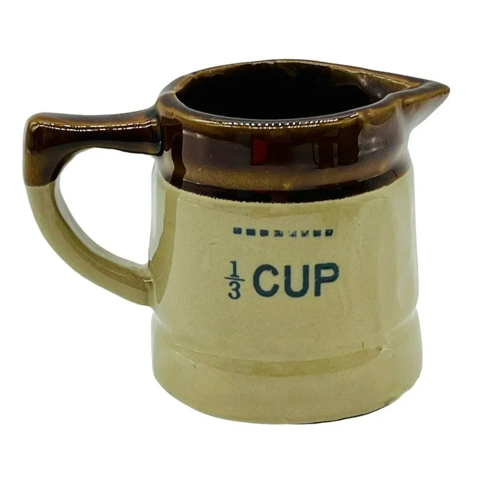 Vintage Stoneware Crock Pitcher Measuring‎ Cup Set of 3 Brown Drip Redware